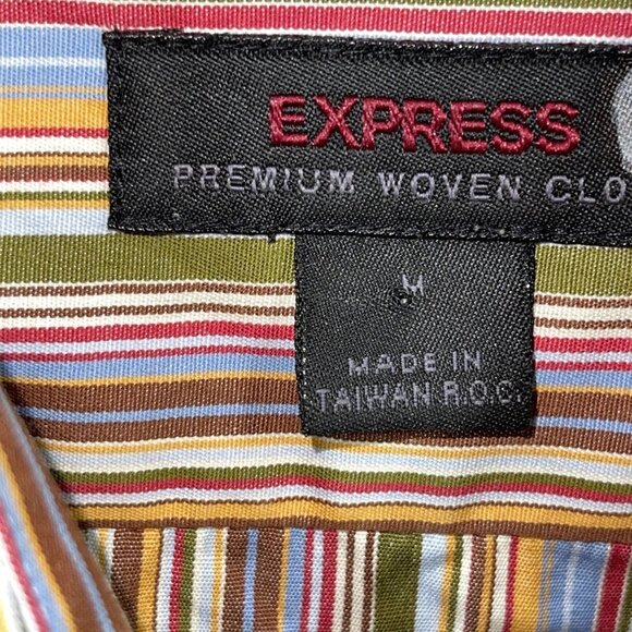 Express Mens M Dress Shirt Premium Long Sleeve Striped Button Multicolor MS55 - Picture 6 of 12